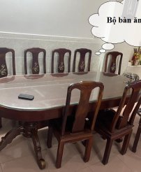 Bộ bàn ăn 10 ghế gỗ TN cao cấp màu nâu mới 90%
