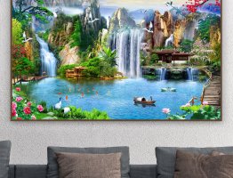 Gạch tranh 3d ốp tường phòng khách- tranh phong cảnh KJG
